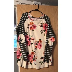 Ivory Floral Top with Elbow Patches